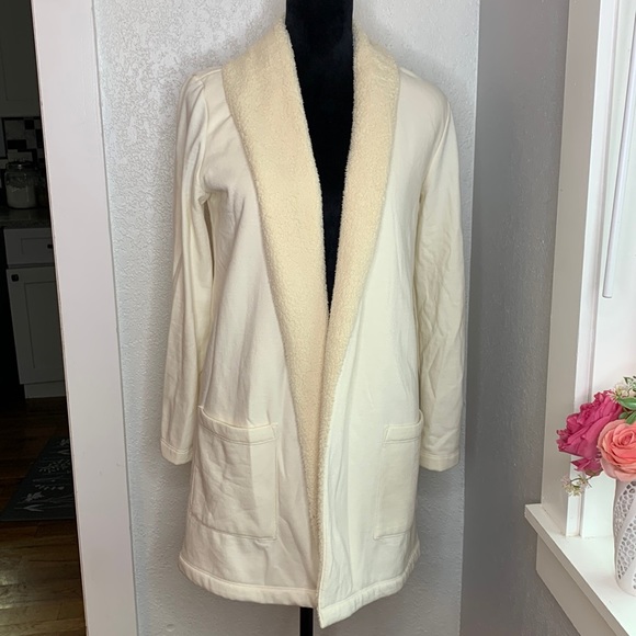 Eddie Bauer cream fleece sherpa lined open front pockets light jacket size Small - Picture 1 of 4